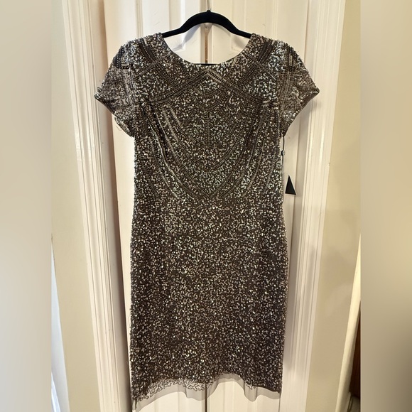 Adrianna Papell Brown Gold Sequin Sheath Dress - Picture 6 of 12
